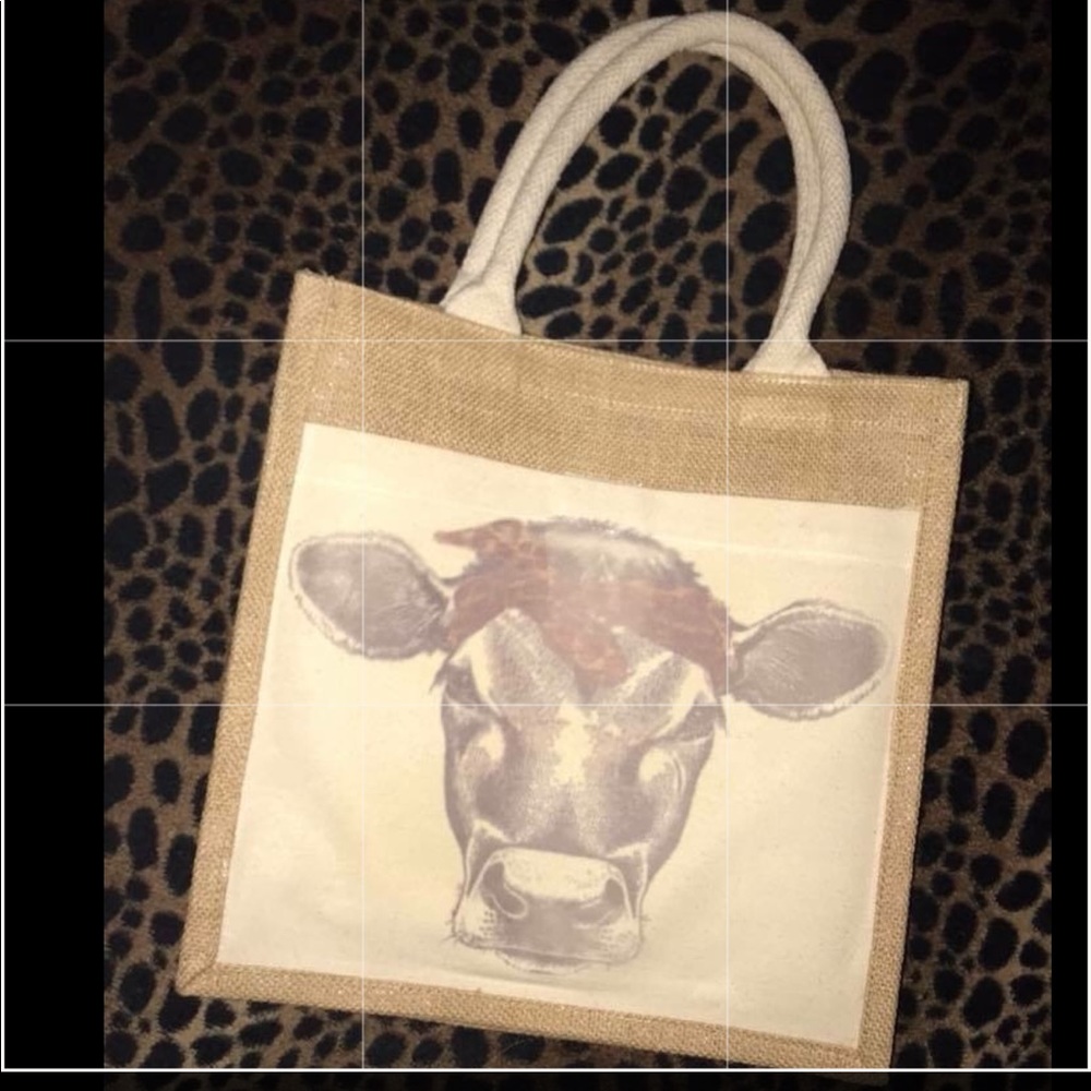 Cow Head Burlap Tote